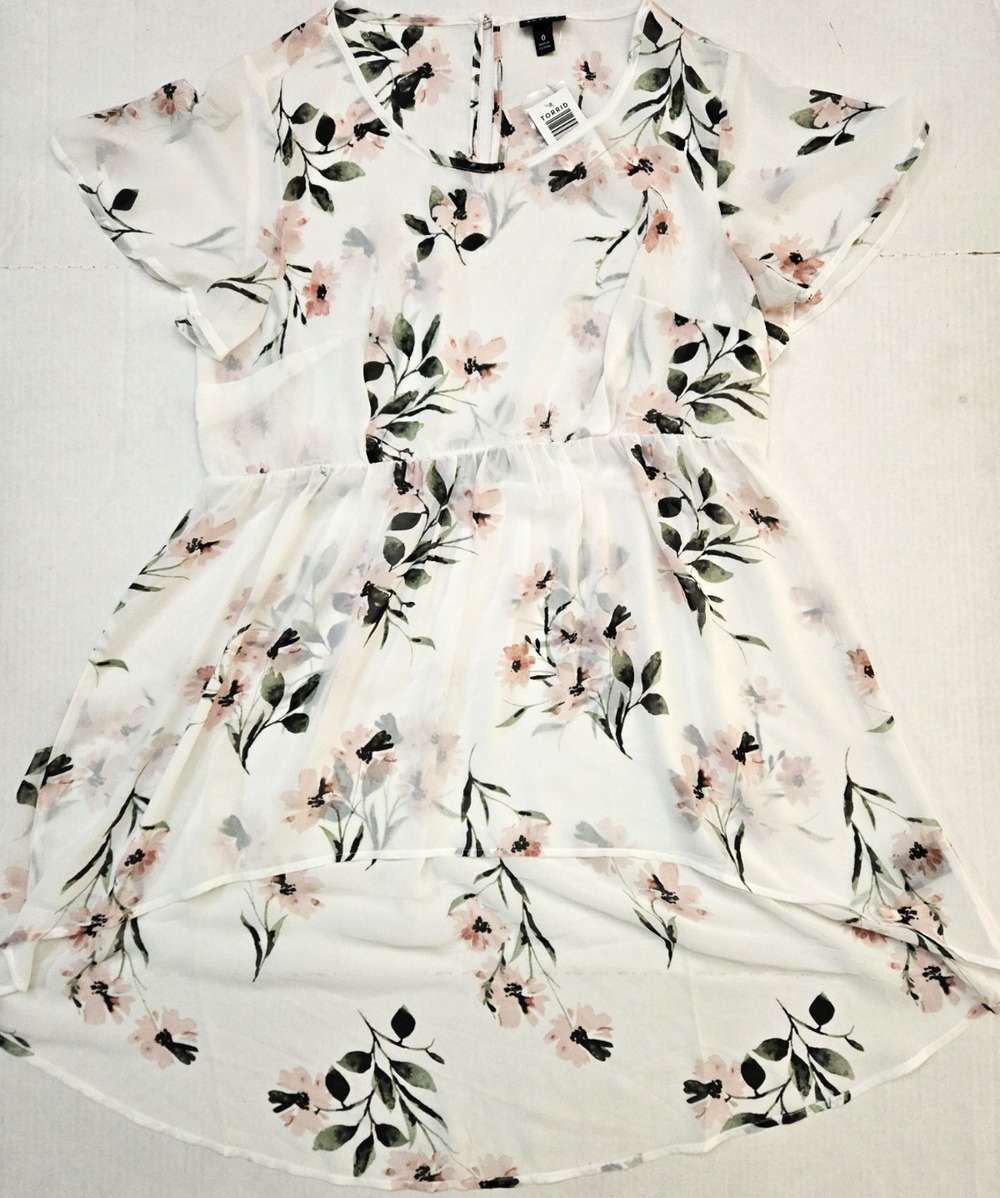 Torrid Floral Chiffon Babydoll Dress Women's Size 0 Large 12 High Low Sheer NWT